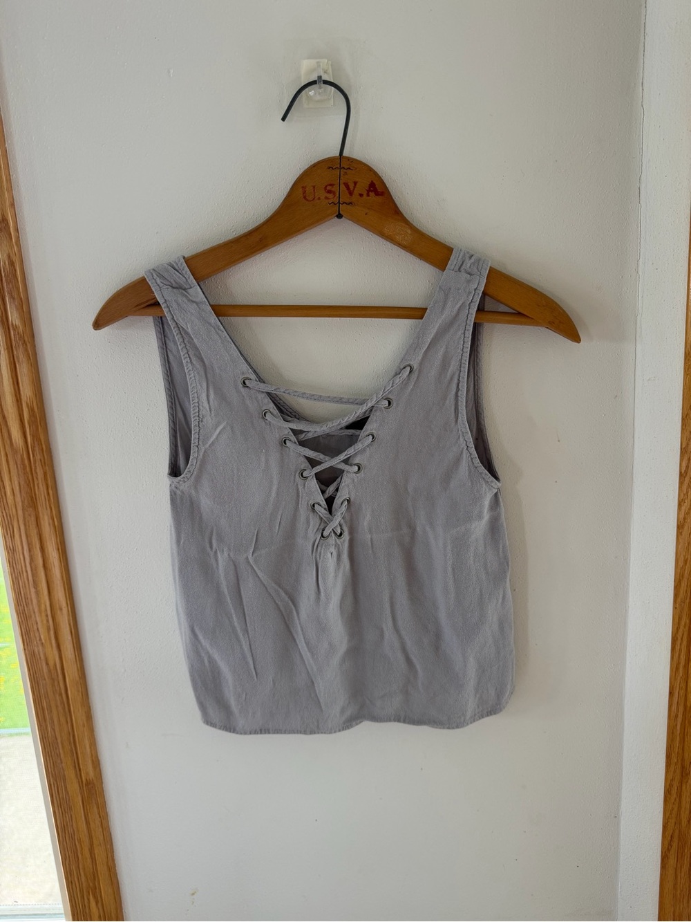 Forever 21 Gray Lace-Up V-Neck Tank Top